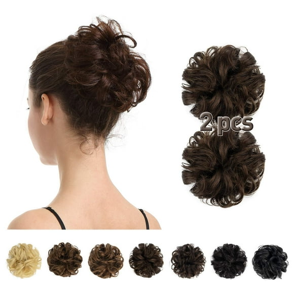 BARSDAR 100% Human Hair Bun Extension - 2 PCs Real Human Hair Messy Bun Hair Pieces Brown Hair Bun Extensions for Women - Real Human Hair Bun Scrunchies Updo Chignons Daily - Br