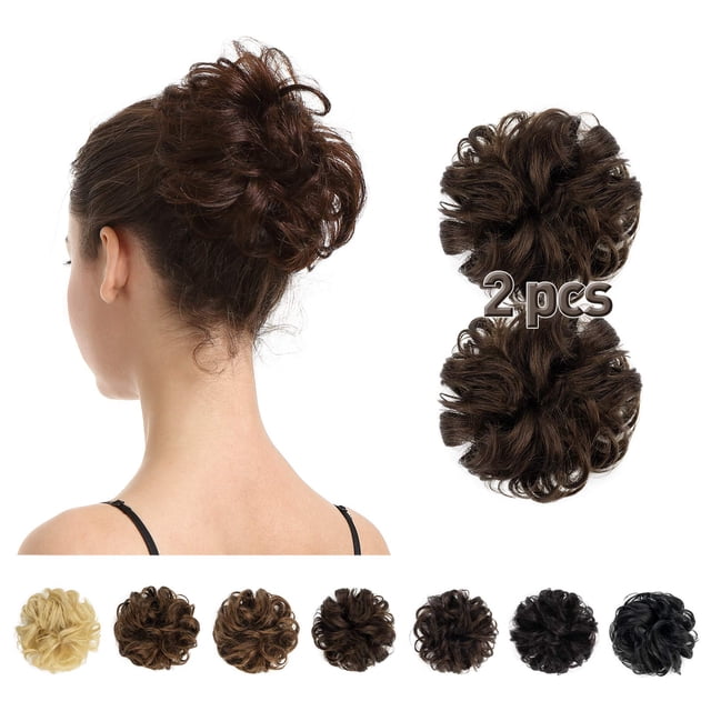 BARSDAR Extension de Chignon 100 % Cheveux Humains - 2 Pcs Chignon en Cheveux Humains Réels Pièces de Cheveux Chignon Bruns Extensions pour Femmes - Chouchous Chignon en Cheveux Humains Réels Chignons Quotidiens - Br