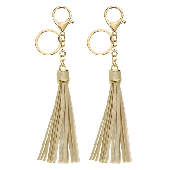 2Pack Leather Keychain Tassels with Lobster Clasp Key Ring, Gold