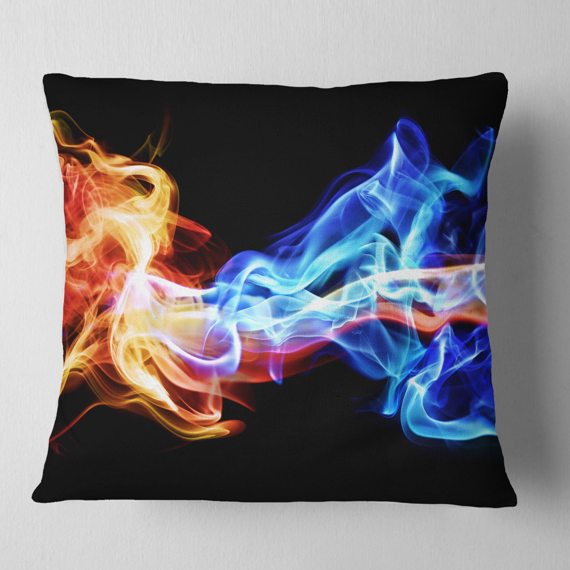 Designart Red and Blue Smoke Abstract - Abstract Throw Pillow - 18x18