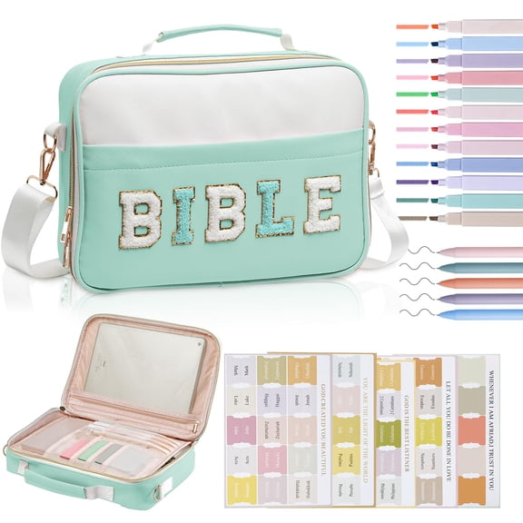Funda KOPKOFT para biblias con accesorios, tamaño grande, color verde