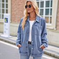 thumbnail image 4 of Chaqueta Vaquera Informal de Larga con Solapa y Botones para Mujer, Estilo Boyfriend, Holgada, A . Azul M, 4 of 10