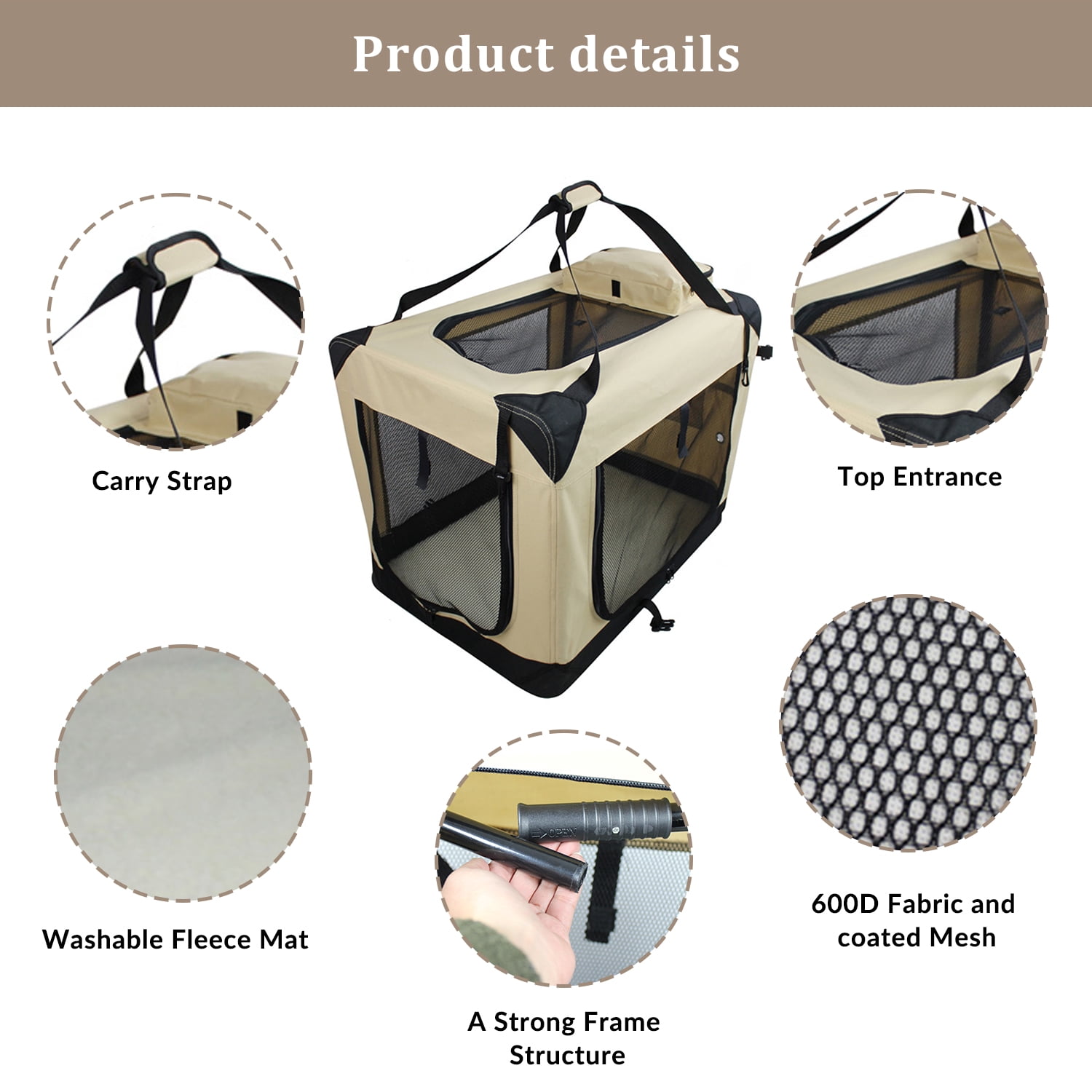 ZAKAPAWS Collapsible Soft Dog Crate, 30'' Portable 3 Door Dog Kennel, Travel Pet Crate Carrier for Indoor and Outdoor