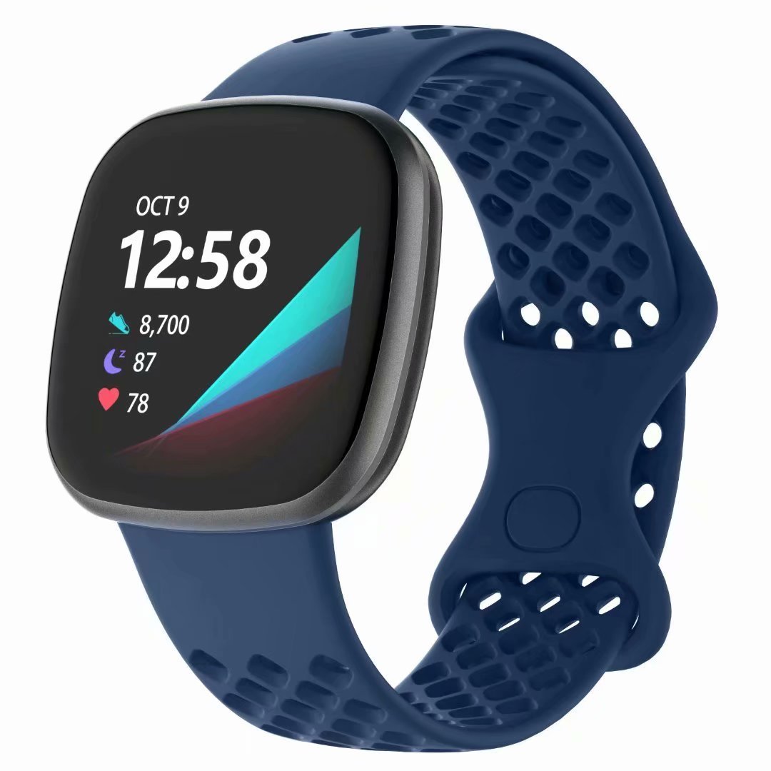 For Fitbit Versa Band/Fitbit Sense Breathable Air-hole Bands Sweatproof  Soft Silicone Replacement Wristband Upgraded Connectors Design Adjustable  Size for 5.5"-7.9" Wrist Black+Navy+Gray+Fuchsia