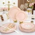 thumbnail image 4 of 350 PCS Pink and Gold Plastic Plates Plastic Dinnerware Set for 50 Guests 100 Disposable Plates 150 Sierwares 50 Cups 50 Napkins for Party Wedding Graduation, 4 of 14