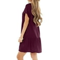 thumbnail image 3 of Womens Summer Dresses, Linen Casual Ruffle Round Neck Short Sleeve Loose Midi Dress With Pockets Wedding Guest Cocktail Party Beach Sundress Junior Bridesmaid Dresses Casual (XL, Wine) ZMTing, 3 of 4