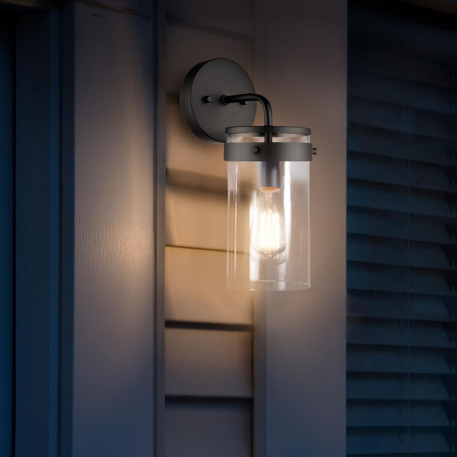 Applique murale d’extérieur noir mat à 1 ampoule avec abat-jour en verre transparent (ensemble de 2), 60000000 Applique murale d’extérieur