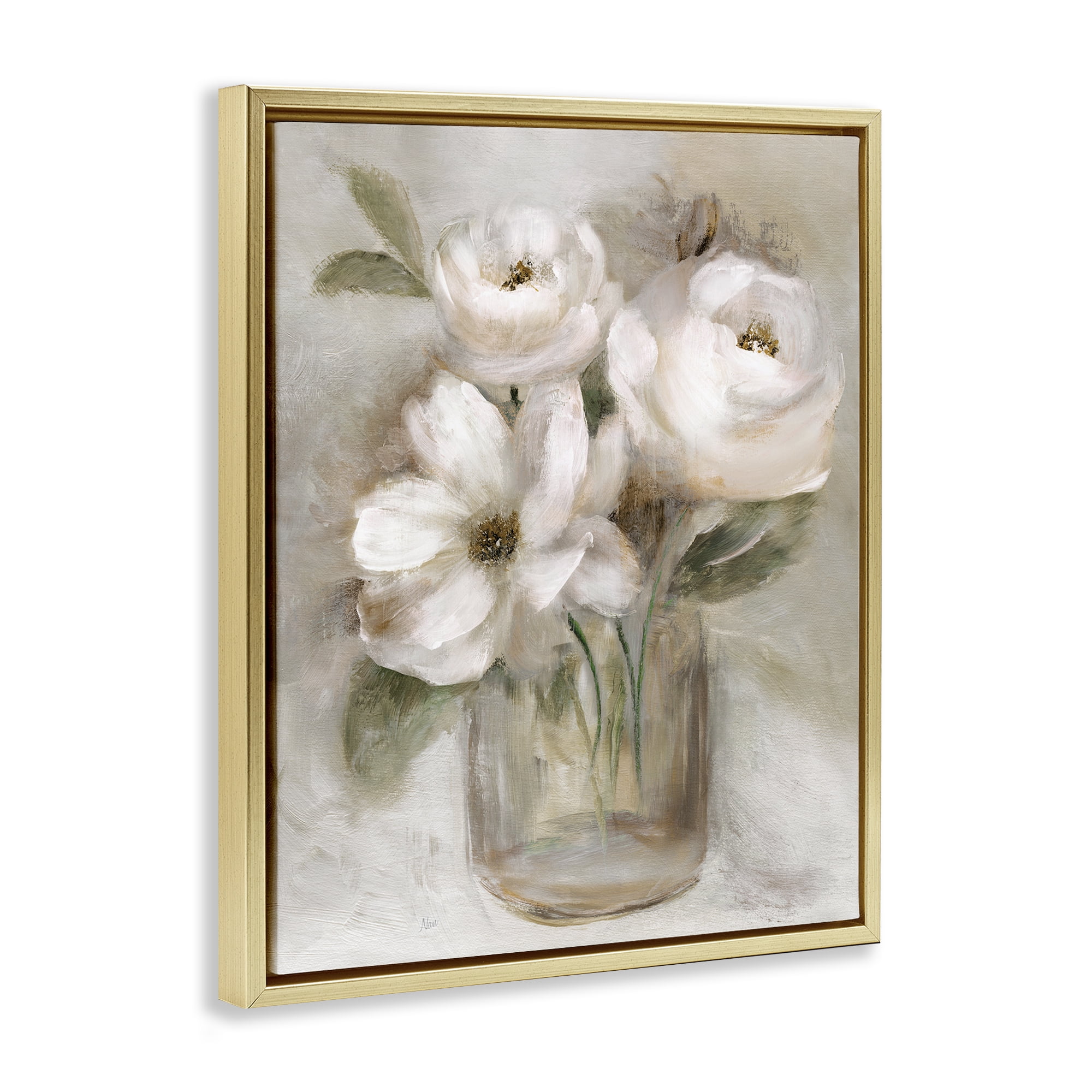 Stupell Industries Soft Brushstroke Roses Gold Framed Floater Canvas Wall Art, design by Nan
