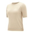 thumbnail image 5 of Beige Dressy Tops for Women, Short Sleeve Spring Clothes for Women 2024, Polyester Popular Womens Clothes 2024, Women's Round Neck d Loose T Shirt With A Knit Bottom Top, 5 of 9