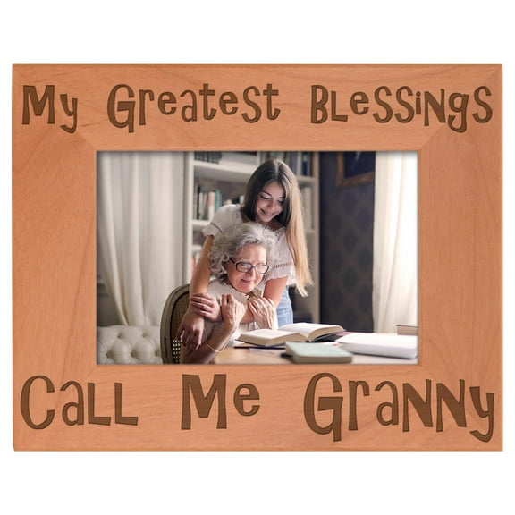 ThisWear Gift for Grandma Blessings Call Me Granny Natural Wood Engraved 4x6 Landscape Picture Frame Wood