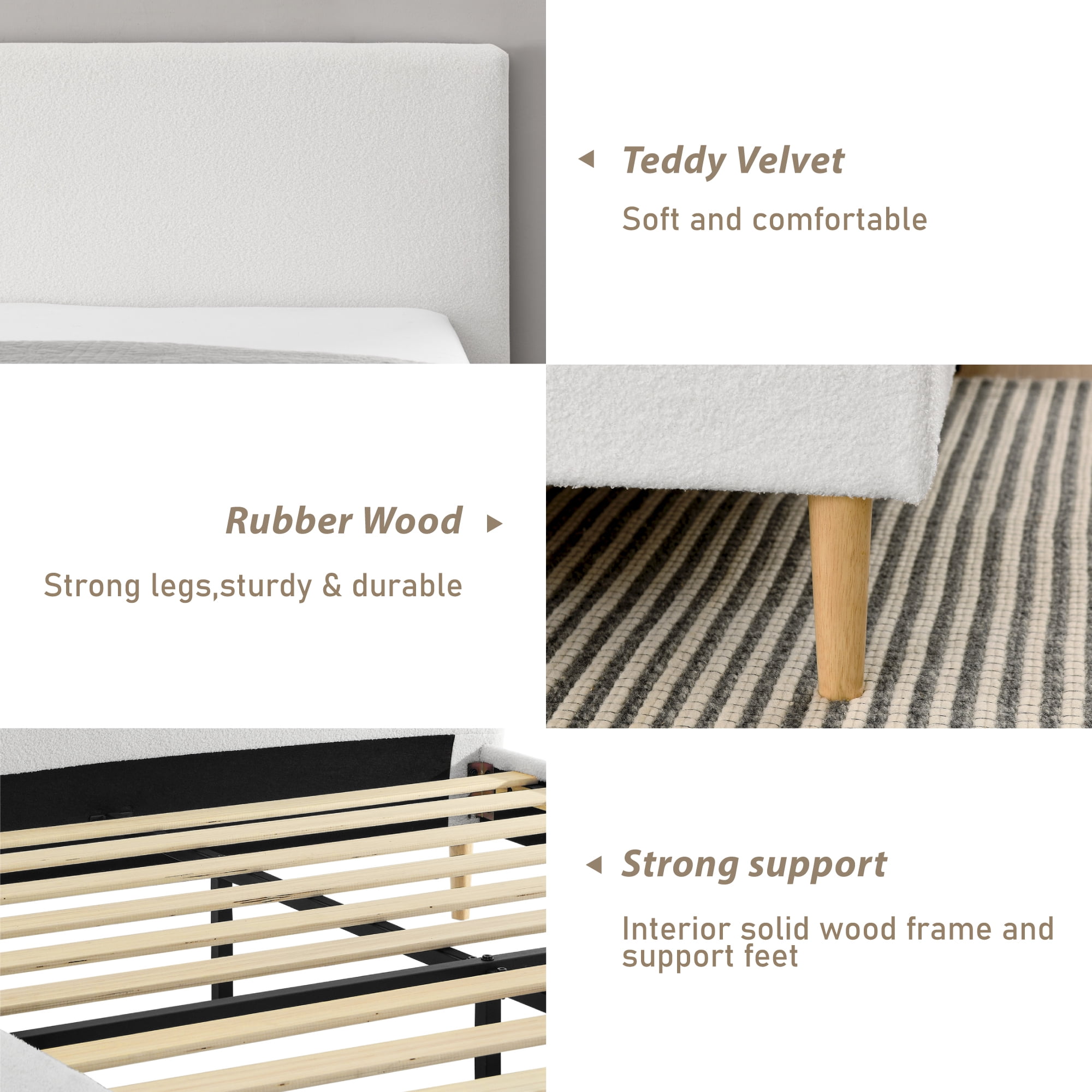 Gewnee King Size Upholstered Platform Bed Frame with Headboard,Sturdy Wood Slats & Center Support,No Box Spring Needed,Easy Assembly,White