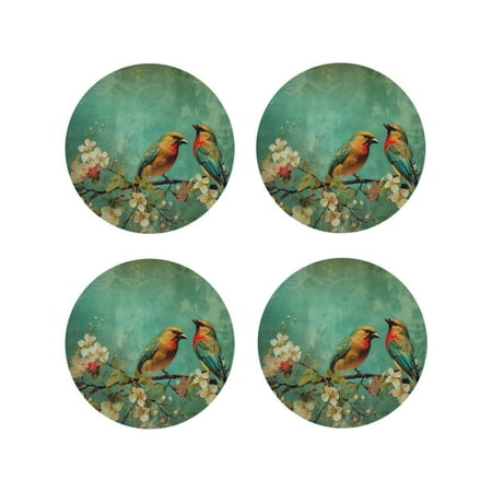 

Tideii Retro Birds for Leather Coasters 4 Pieces Anti-fouling and Anti-scalding Decorative Coasters Suitable for Restaurants Kitchens Coffee Shops-Round Shape