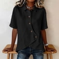 thumbnail image 4 of Women's Asymmetrical Placket Button-Down Shirt Casual Regular Fit Short Sleeve Tops Spring Summer Daily Top M, 4 of 6