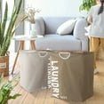 thumbnail image 3 of POINTERTECK Large Capacity Foldable Dirty Clothes Basket with Wood Handle Breathable Laundry Storage Basket - Letter Printing Design, 3 of 8