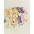thumbnail image 3 of Loicainy Baby Toddler Girl Fall Outfits 6 12 18 24 Months 2T 3T 4T Plaid Print Long Sleeve Doll Collar Tops Flare Pants Clothes Set, 3 of 9