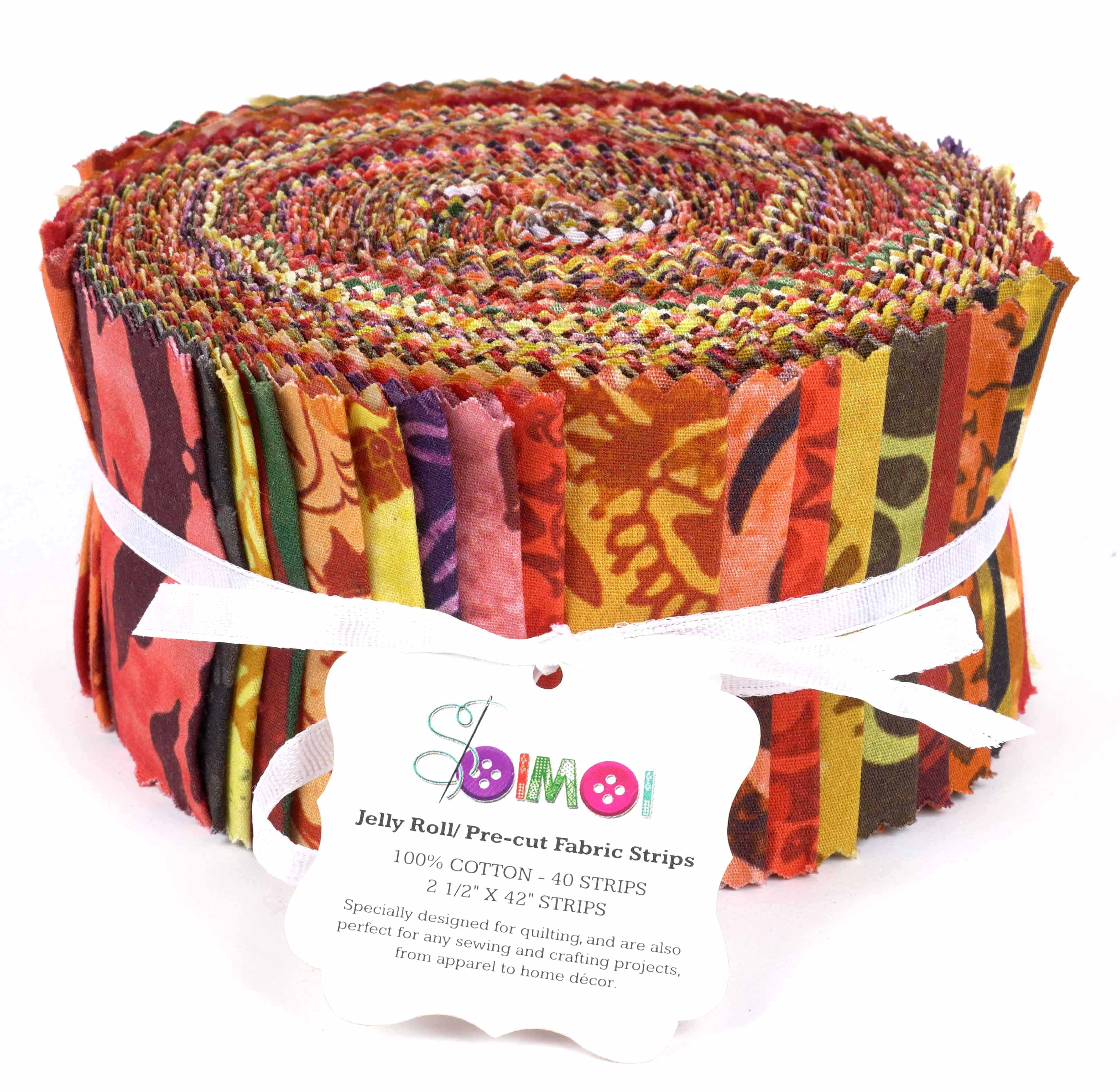 Soimoi 40Pcs Batik Print Cotton Precut Fabrics For Quilting Craft Strips 2.5x42inches Jelly Roll - Mustard Yellow