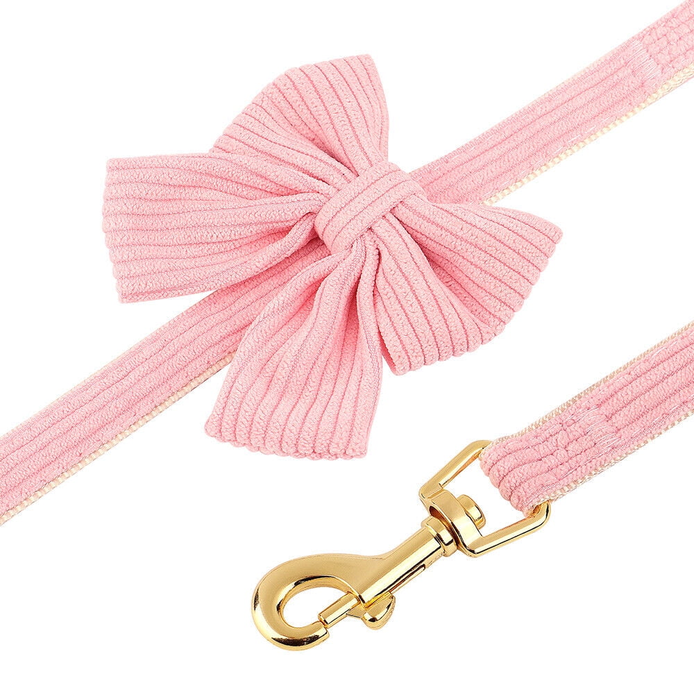 Didog Cute Bowknot Dog Collar and Soft Walking Harness and 5ft Leash set for Extra Small and Small Breeds Shih Tzu Yorkshire