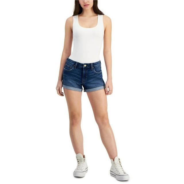 Celebrity Pink Womens Cuffed Mid Rise Casual Denim Shorts, Blue, Juniors, 15