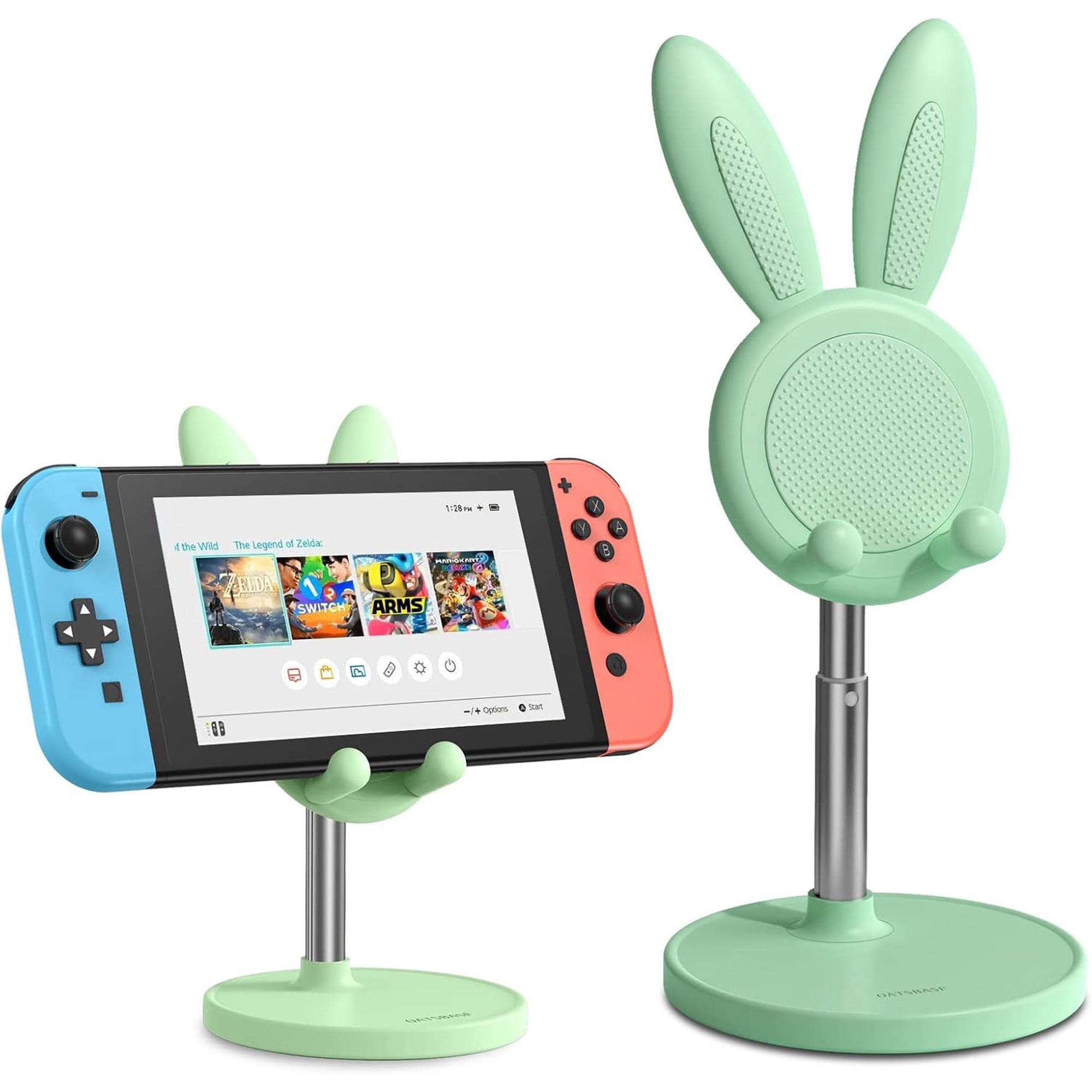 LIBACUKN Cell Phone Stand, Adjustable Cute Bunny Phone Stand for Desk, Kawaii Phone Holder Stand, Compatible with All Mobile Phones, iPhone, Kindle, Switch (Green)