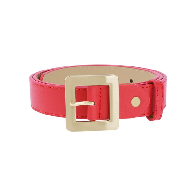 Cinturones de hebilla cuadrada dorada INSPIRE CHIC para mujer, 1.1" de ancho, banda de cintura de cuero sintético simple y de moda para vestidos y jeans 40.6x1.1" rojo
