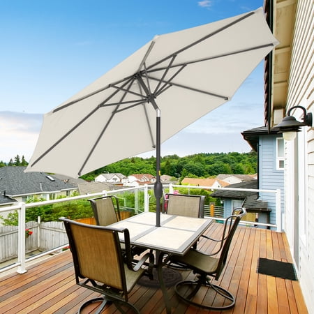 Sonerlic 9ft Outdoor Patio Shade Umbrella Aluminium Pole for Garden,Deck and Pool,Sand Brown