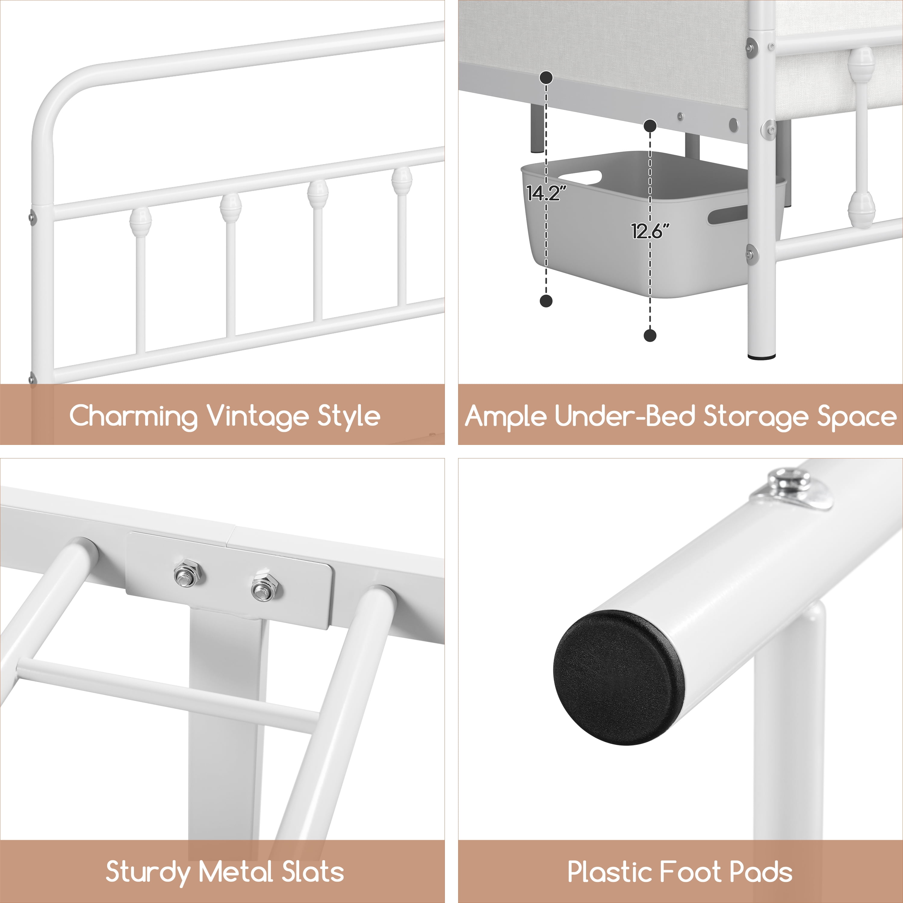 Alden Design Twin Size Classic Iron Platform Bed with High Headboard and Footboard, White