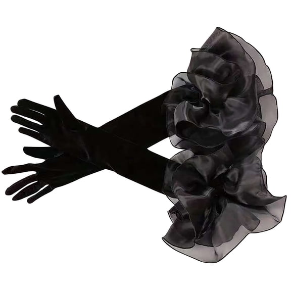 Xfvqtps Women Bridal Wedding Long Gloves Lace Velvet Petal Opera Party 1920s Fancy Special Occasion Dress Formal Dancing Black(Long)