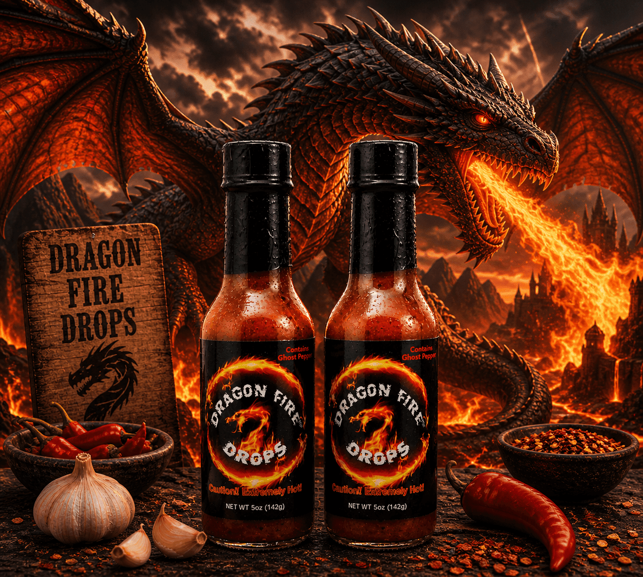 Dragon Fire Drops Extra Hot 5 oz Insane Hot Sauce