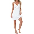 thumbnail image 4 of INSPIRE CHIC Women's Satin Lace Trim Nightgown V-Neck Bow Detail Midi Sleep Dress with Adjustable Straps M White, 4 of 6