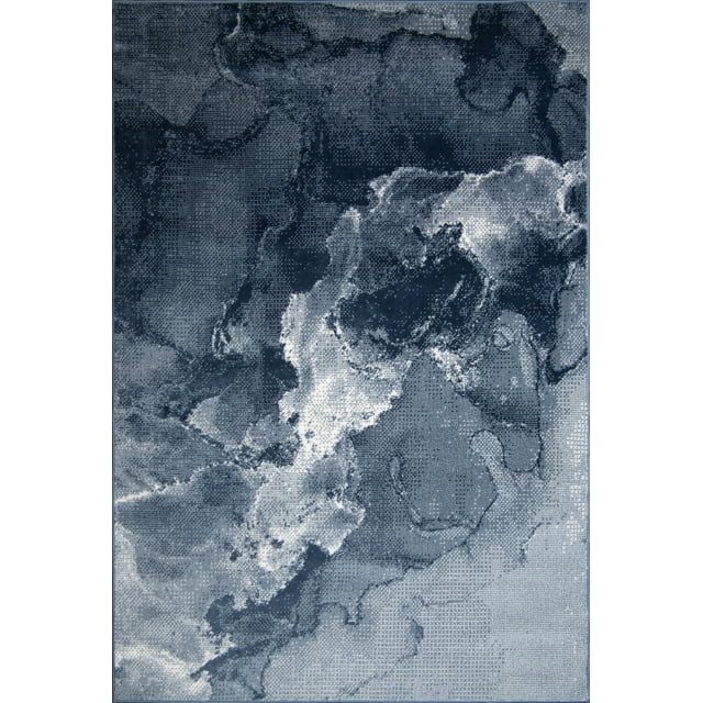 La Dole Rugs Blue Abstract Contemporary Marble Minimal Design Area Rug For Living Room Bedroom Dining Kitchen 6'7"x9'6"