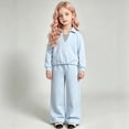 thumbnail image 4 of Glisme Girls Outfit Set Solid Color Long Sleeve Lapel Neck Blouse With Pants Outfit Breathable Girls Set Size 6-7 Years Blue, 4 of 7