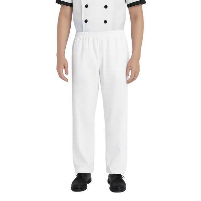 TOPTIE Pantalon de Chef Classique Ample Blanc avec Taille à Cordon Uniforme de Travail de Restaurant