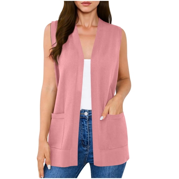 Lightweight Cardigan for Women Casual Open Front Sleeveless Cardigans with Pockets Beach Cover Up