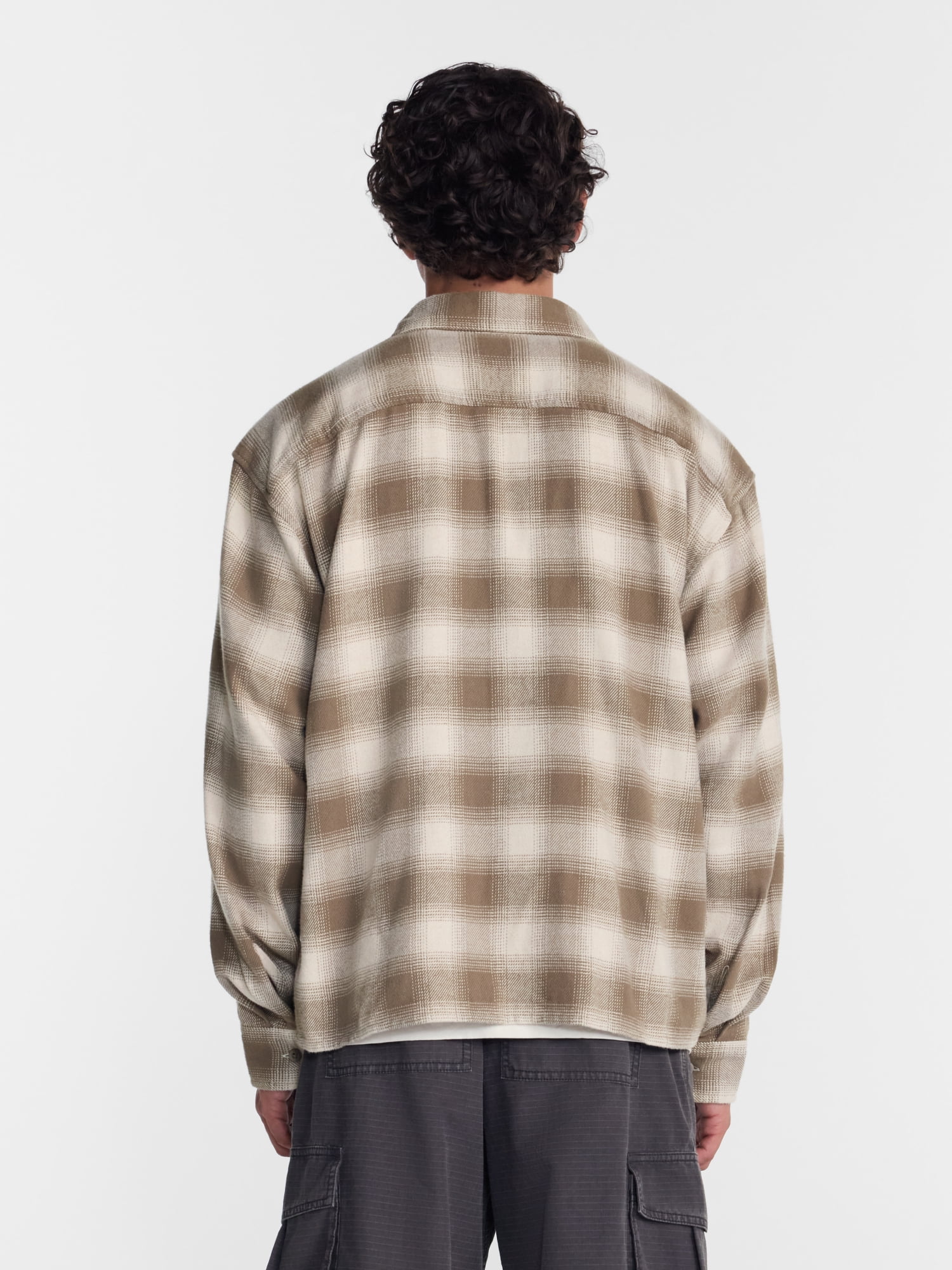 No Boundaries Boxy Cotton Plaid Flannel with Long Sleeves, Men's and Big Men's XS-4XLT