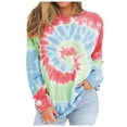 thumbnail image 2 of Dyfzdhu Long Sleeve T Shirts for Women Tie-dye O-neck Gradient Contrast Color Top Pullover Sweatshirt Red, 2 of 8