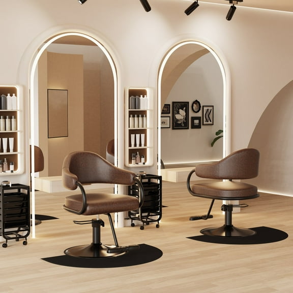 Baasha Professional Hair Styling Chair, Modern Brown Stylist Chairs with Comfort Cushion, Salon Styling Chair for Hair Stylist Wide Seat, Black Base, Weight Capacity 330lbs