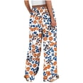thumbnail image 4 of cocolona Womens Summer Casual Printed Palazzo Pants Elastic Waist Wide Leg Split Vacation Travel Lounge Trousers with Pocket, 4 of 5