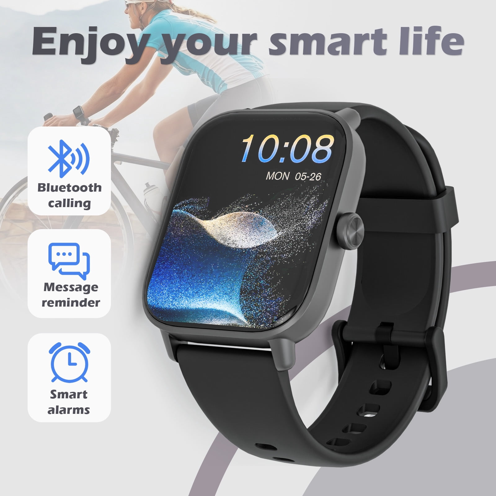 SANPTENT Smart Watch Compatible with Android and iPhone, 1.83" HD Touchscreen, Answer/Make Calls/100+ Sports Modes/Message Reminder, IP68 Waterproof, Black
