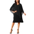 thumbnail image 4 of DARING DIVA Women's Fall 3/4 Sleeve V Neck Chiffon Cape Overlay Dress S Black, 4 of 7
