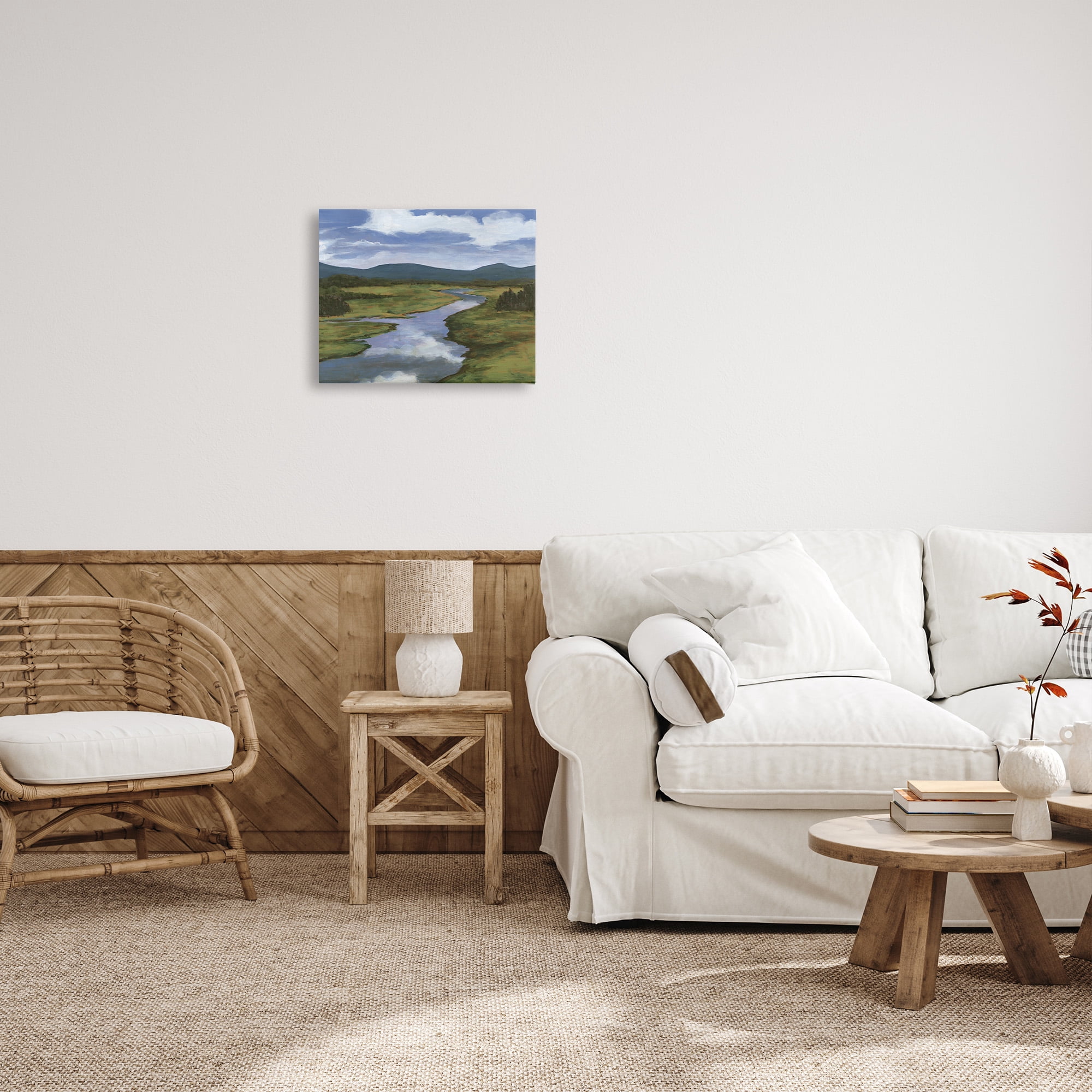 Stupell Industries River with Cloud Reflection Landscape Painting Gallery Wrapped Canvas Art Print Wall Art, 20 x 16