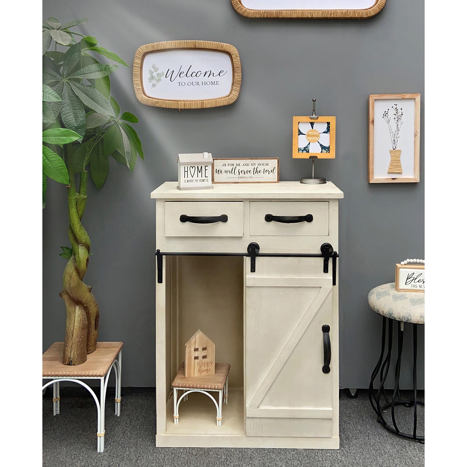 Zimtown Wood Accent Chest Sideboard Cabinet Entryway Table Retro Style with Farmhouse Single Barn Door, 2 Drawers White - image 4 of 10