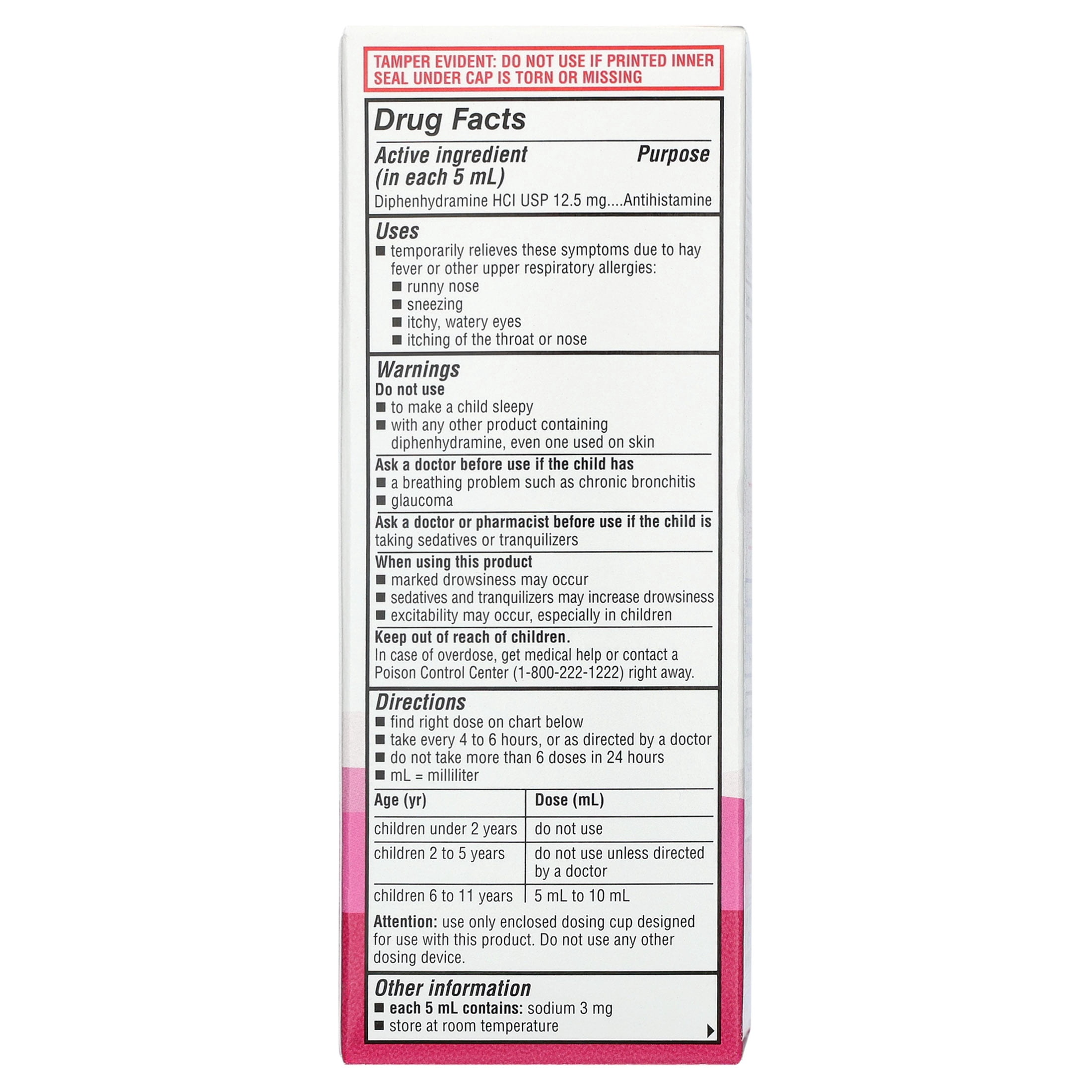 Equate Children's Allergy Relief Diphenhydramine HCl Antihistamine Oral Solution, Natural Cherry Flavor, 4 fl oz