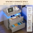 thumbnail image 6 of VanAcc Nightstand Set of 2 with Charging Station and LED Light, Modern Side Table with 2 Drawers and Open Storage Shelf, End Table for Bedroom, Grey, 6 of 7