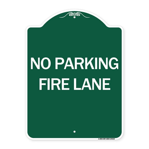 SignMission A-DES-GW-1824-24610 18 x 24 in. Designer Series Sign - Pavement Stencil No Parking Fire Lane, Green & White