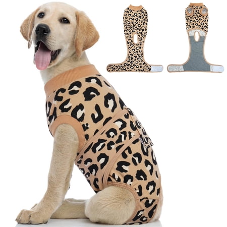Kuoser Dog Recovery Suit after Surgery Professional Surgical Onesie for Male Female Dogs Soft Pet Surgery Suit for Abdominal Wounds Skin Disease Coffee Leopard S