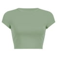 thumbnail image 1 of Prolriy Hauts d'Été pour Femmes 2025 T-Shirt Court à Col Rond Uni Vert2 m, 1 of 5