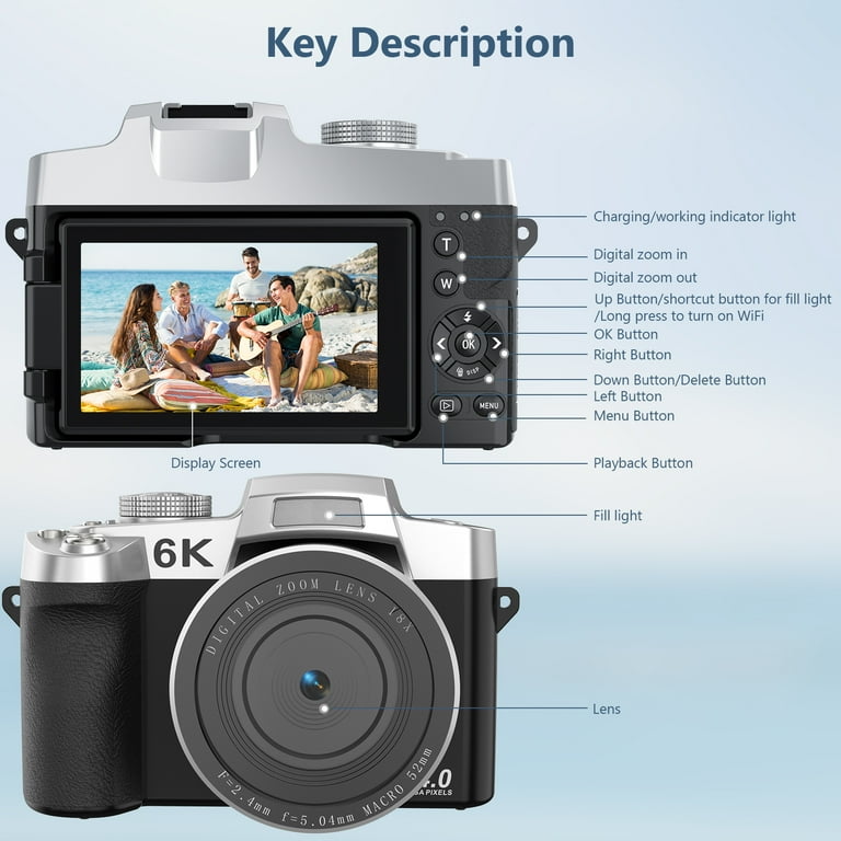 XLURC 6K Digital Camera for Photography 84MP Digital Cameras with