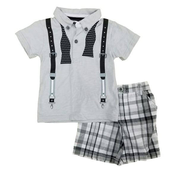 Infant & Toddler Boys 2-Piece Suspender Polo Shirt & Plaid Shorts Set