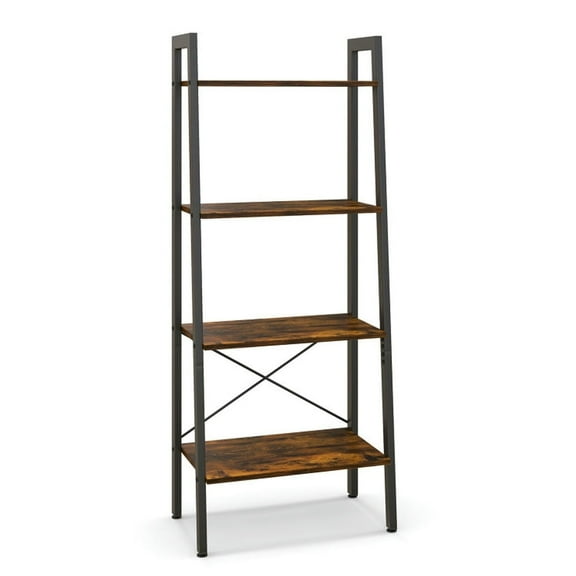 Demi Bonn 4-Tier Bookshelf with Metal Frame and Adjustable Foot Pads, Display Rack for Plants and Books, Brown
