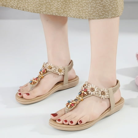 

NECHOLOGY Flat Sandals for Women Ladies Summer Dressy Flats Shoes Women Sandals Comfort With Women s Lace up Sandals Beige 7.5